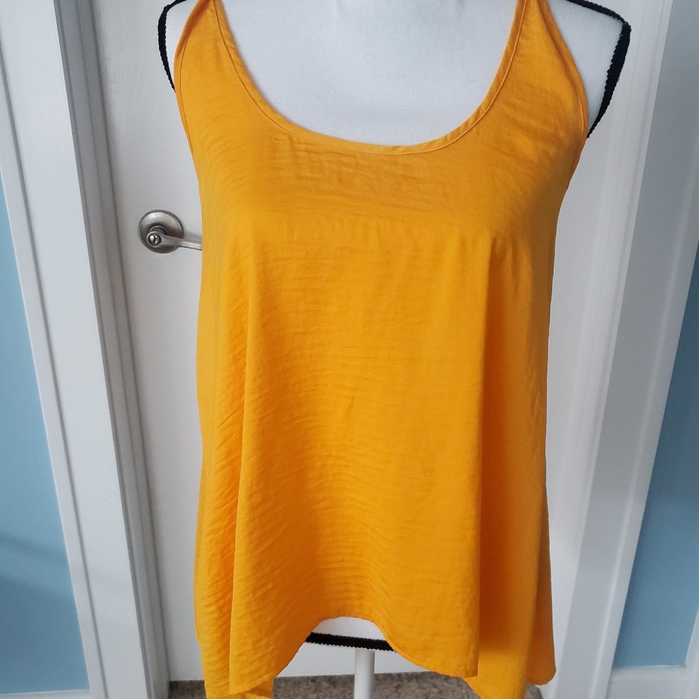 VALETTE YELLOW RACER BACK SLEEVLESS SUMMER TANK ASYMETRICAL S FLOWY SILKY Y2k